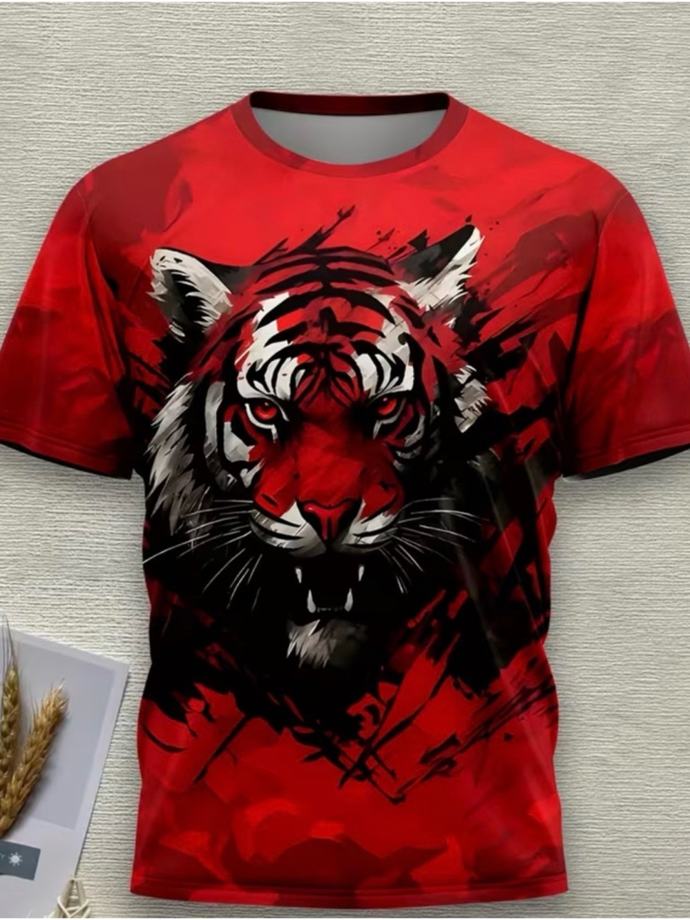 Mens Red Tiger Graphic Tee - small